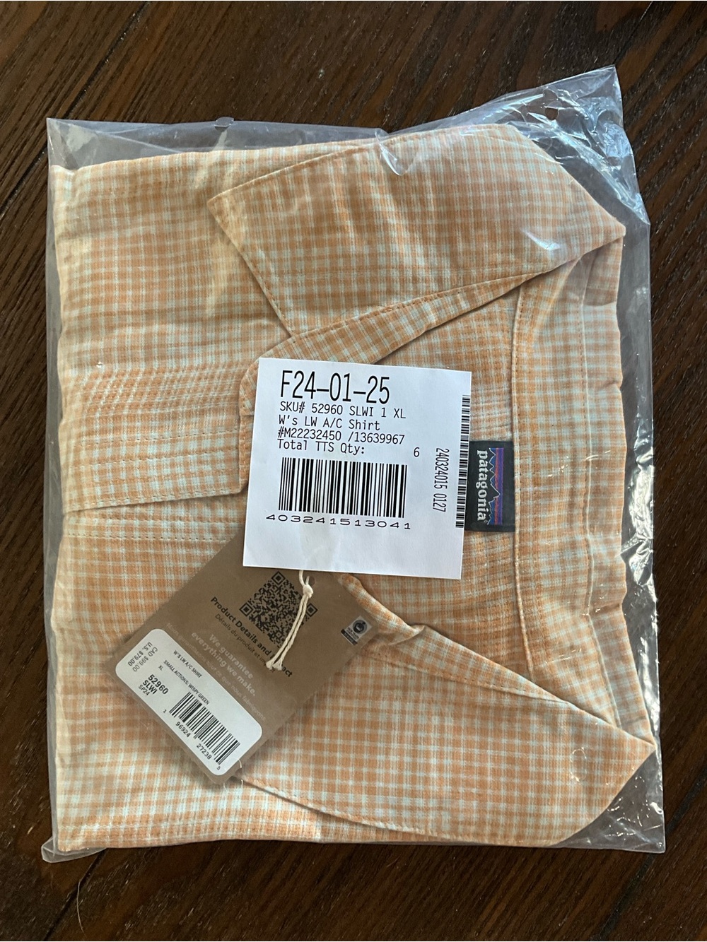 Patagonia Peach and White Gingham Button-Up Shirt